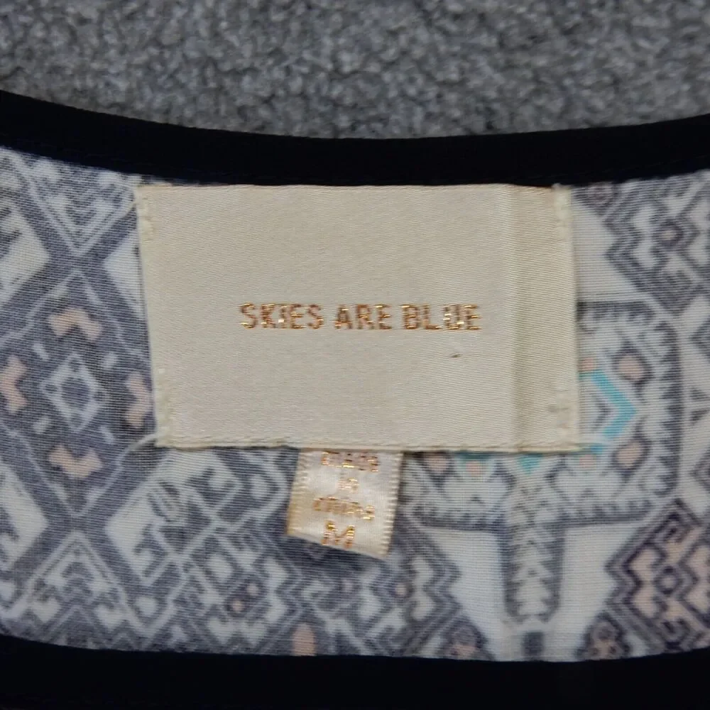 Skies Are Blue Dress Medium Colorful Aztec Print Boho Hippie VNeck Short Sleeve - Picture 3 of 9